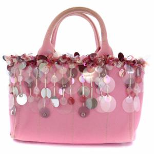 PRADA カナパトートバッグ ハンドバッグ スパンコール ビーズ キャンバス ピンク 1BG439 DJC F0410