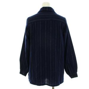 YVES SAINT LAURENT シャツ ブラウス 長袖 ハーフボタン ストライプ ヴィンテージ ウール 9号 M 紺 ネイビー