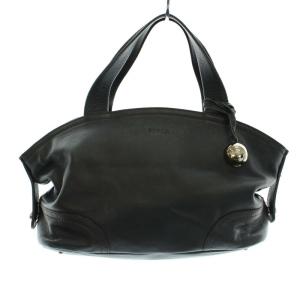 ハンドバッグ レザー キーチャーム ロゴ型押し 黒 ブラック