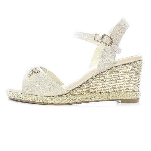 ANTEPRIMA ストラップサンダル ヒール ウェッジソール ラメ ビジュー 24cm ピンクゴールド