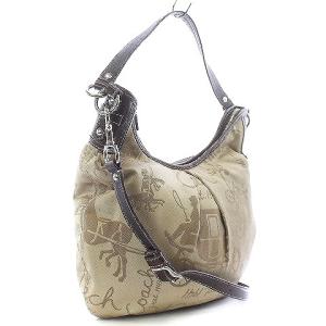 COACH ショルダーバッグ 2WAY ホースアンドキャリッジ ホーボー キャンバス レザー ベージュ ブラウン