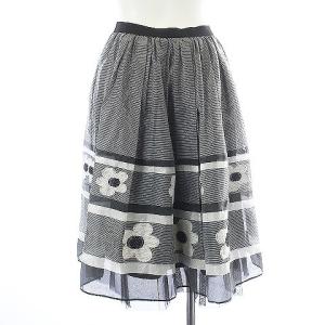 M'S GRACY フレアスカート タック ひざ丈 チュール ウエストゴム ボーダー 花柄 40 L グレー 白 ホワイト