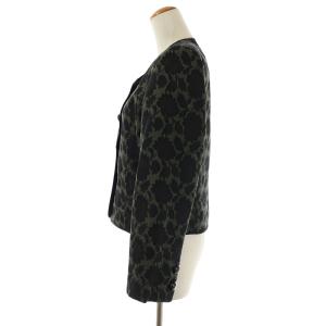 GIVENCHY ヴィンテージ ノーカラージャケット シングル 総柄 絹混 シルク混 9 M カーキ 黒 ブラック EC