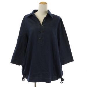 チュニック シャンブレー デニム オープンカラー 七分袖 プルオーバー 大きいサイズ 絹混 シルク混 17 3L インディゴ