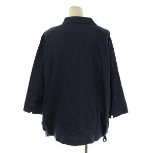 Leilian チュニック シャンブレー デニム オープンカラー 七分袖 プルオーバー 大きいサイズ 絹混 シルク混 17 3L インディゴ