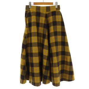 YVES SAINT LAURENT ヴィンテージ フレアスカート ロング マキシ チェック ウール L 黄色 イエロー 茶色 ブラウン グレー EC