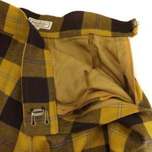 YVES SAINT LAURENT ヴィンテージ フレアスカート ロング マキシ チェック ウール L 黄色 イエロー 茶色 ブラウン グレー EC