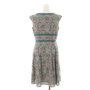 TOCCA ワンピース ドレス ノースリーブ フレア ひざ丈 レース 花柄 リボン スクエアネック 4 L 青 ブルー