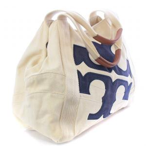TORY BURCH トートバッグ ハンドバッグ ロゴ キャンバス レザー アイボリー
