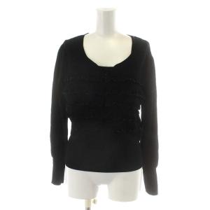 アンサンブルニット カーディガン 長袖 ビジュー リボン 2 M 黒 ブラック