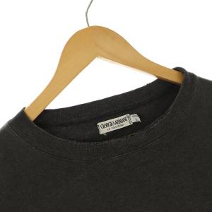 GIORGIO ARMANI LE COLLEZIONI Tシャツ カットソー ロンT Uネック プルオーバー 長袖 ロゴ刺繍 L チャコールグレー EC