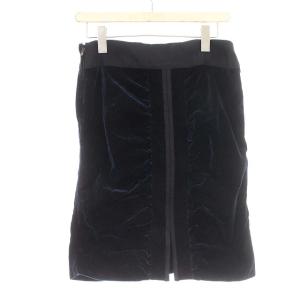 YVES SAINT LAURENT rive gauche スカート ベロア タイトスカート ひざ丈 リボン 36 S ネイビー 紺