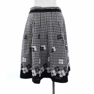 M'S GRACY フレアスカート ひざ丈 ギンガムチェック 花 フラワー 40 L 黒 白 ブラック ホワイト