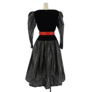 GIVENCHY NOUVELLE BOUTIQUE ヴィンテージ ボリュームワンピース ロング 長袖 ベルト 切替 ベロア 絹 シルク 10