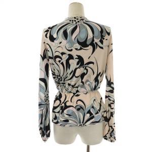 Emilio Pucci セットアップ 上下 カットソー カシュクール 長袖 フェイクラップスカート ひざ丈 総柄 38 S ピンク 黒 ブラック マルチカラー