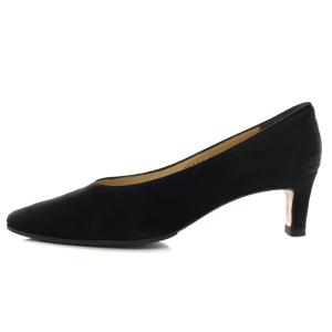 パンプス スクエアトゥ ピンヒール スエード 7.5 25cm 黒 ブラック EC