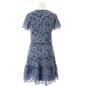 MICHAEL Michael Kors フレアワンピース ひざ丈 半袖 バックジップ レース 花柄 2 M 青 ブルー