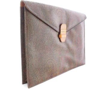 ETRO ビジネスバッグ ブリーフケース ペイズリー レザー 茶 ブラウン