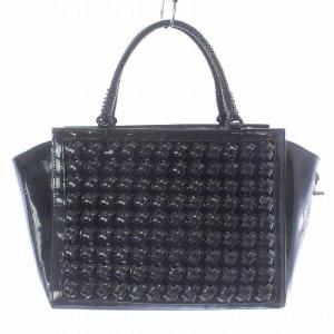 ハンドバッグ トートバッグ 編み エナメル 黒 ブラック