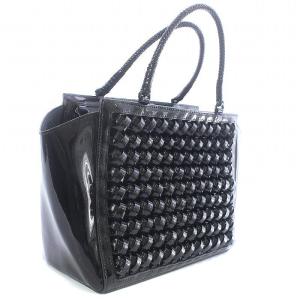 ANTEPRIMA ハンドバッグ トートバッグ 編み エナメル 黒 ブラック
