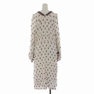 Diagram GRACE CONTINENTAL シャツ ワンピース ロング 総柄 刺繍 長袖 36 S 白 ホワイト 黒 赤