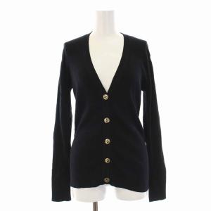 カーディガン リブニット Vネック 金ボタン 長袖 S 黒 ブラック