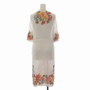GRACE CONTINENTAL シアー ロング シャツ ワンピース シースルー バンドカラー 花柄 刺繍 半袖 36 S 白 ホワイト マルチカラー