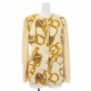 ヴィンテージ カーディガン ニット ウール シルク 総柄 長袖 38 M ベージュ