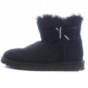 UGG australia W JACKEE ムートンブーツ ショート ライトストーン リボン ボア US5 22cm 黒 ブラック 1008838