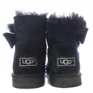 UGG australia W JACKEE ムートンブーツ ショート ライトストーン リボン ボア US5 22cm 黒 ブラック 1008838