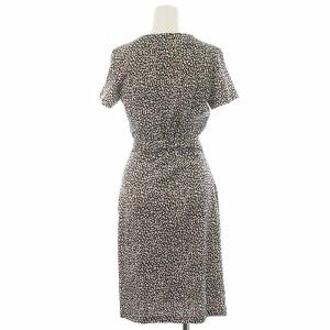 DIANE von FURSTENBERG ワンピース タイトワンピース ラップワンピース カシュクール ひざ丈 半袖 リボン 絹 シルク混 2 M 白 ホワイト 黒