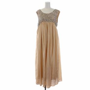 スパンコール ドレープ ワンピース ロング ノースリーブ フレア ビジュー装飾 切替 36 S ベージュ 29135002-0