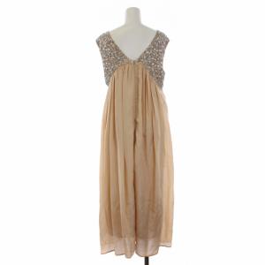 Grace Class スパンコール ドレープ ワンピース ロング ノースリーブ フレア ビジュー装飾 切替 36 S ベージュ 29135002-0