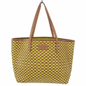 トートバッグ ハンドバッグ 総柄 編み込み エナメル レザー 黄 イエロー 茶 ブラウン PXRU1656