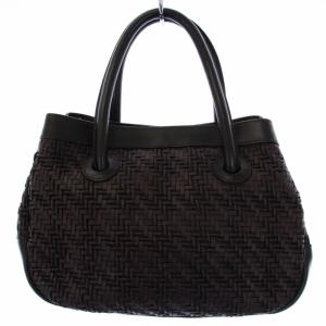 FURLA ハンドバッグ トートバッグ イントレチャート 編み込みメッシュ レザー 茶 ブラウン