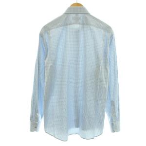 HERMES シャツ スタンダードカラー 長袖 チェック柄 コットン 42 L 水色 ライトブルー