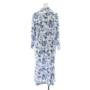 Aquascutum ワンピース 7分袖 花柄 ミモレ ロング 大きいサイズ 15 XL 青 ブルー 白 ホワイト