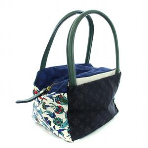russet ハンドバッグ ナイロン 花柄 総柄 緑 グリーン 紺 ネイビー
