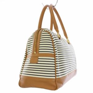 TORY BURCH ボストンバッグ ハンドバッグ ボーダー レザー 茶 ブラウン 白 ホワイト 21139797