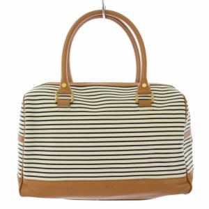 TORY BURCH ボストンバッグ ハンドバッグ ボーダー レザー 茶 ブラウン 白 ホワイト 21139797