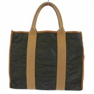 HUNTING WORLD バチュークロス ハンドバッグ トートバッグ ロゴ ナイロン レザー カーキ 茶 ブラウン