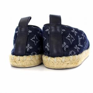 LOUIS VUITTON 16年製 デニム エスパドリーユ スリッポン モノグラム 37.5 紺