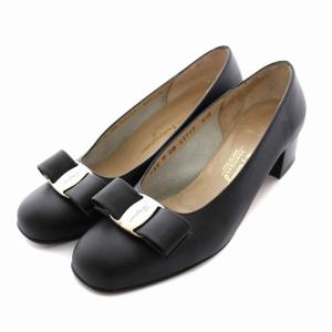 LICEO パンプス ヒール スクエアトゥ ヴァラ リボン 6.5C 24cm マット ブラック 黒