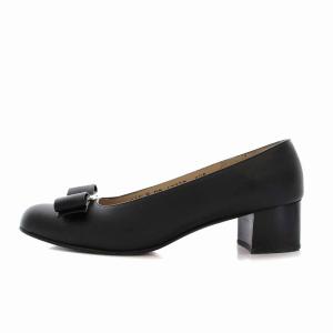 Salvatore Ferragamo LICEO パンプス ヒール スクエアトゥ ヴァラ リボン 6.5C 24cm マット ブラック 黒