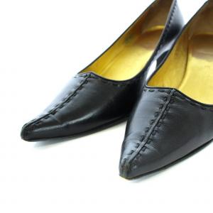 CELINE パンプス ポインテッドトゥ ステッチ レザー 37.5C 24.5cm 黒 ブラック
