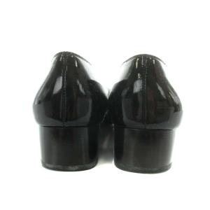 Salvatore Ferragamo BOUTIQUE パンプス リボン チャンキーヒール エナメル 6.5 24.0cm 黒 ブラック