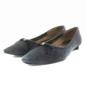 パンプス ポインテッドトゥ リボン デニム 5.5 23.0cm 紺 ネイビー