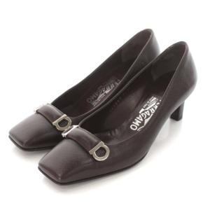 Salvatore Ferragamo ガンチーニ パンプス ローヒール スクエアトゥ レザー 靴 シューズ 5 22.5cm 茶 ブラウン