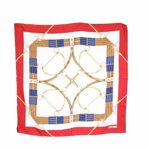 スカーフ 総柄 絹 シルク100％ 赤 白 レッド ホワイト