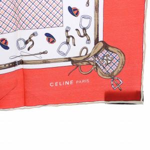 CELINE スカーフ 総柄 トリオンフ 絹 シルク100％ 赤 白 レッド ホワイト